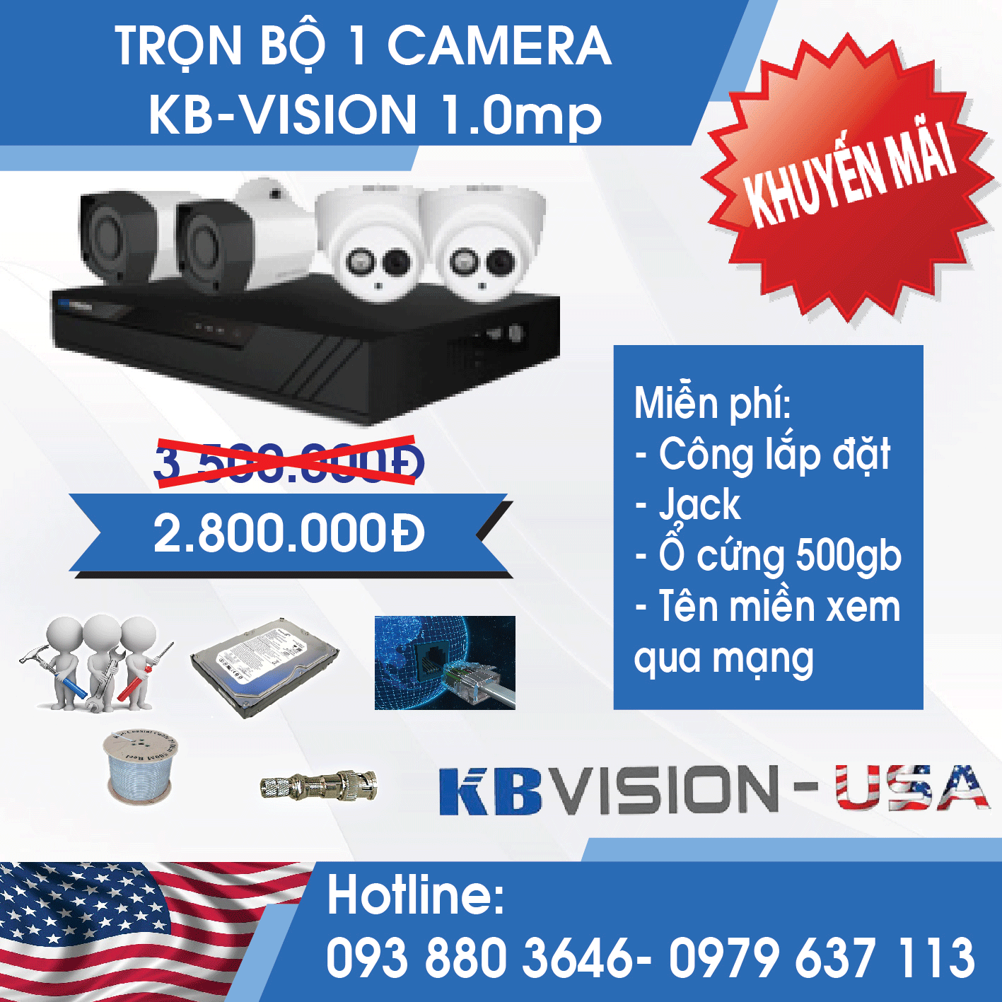 Trọn bộ 1 camera KBVISION Giá Tốt Nhất Bình Dương LH 093.880.36.46